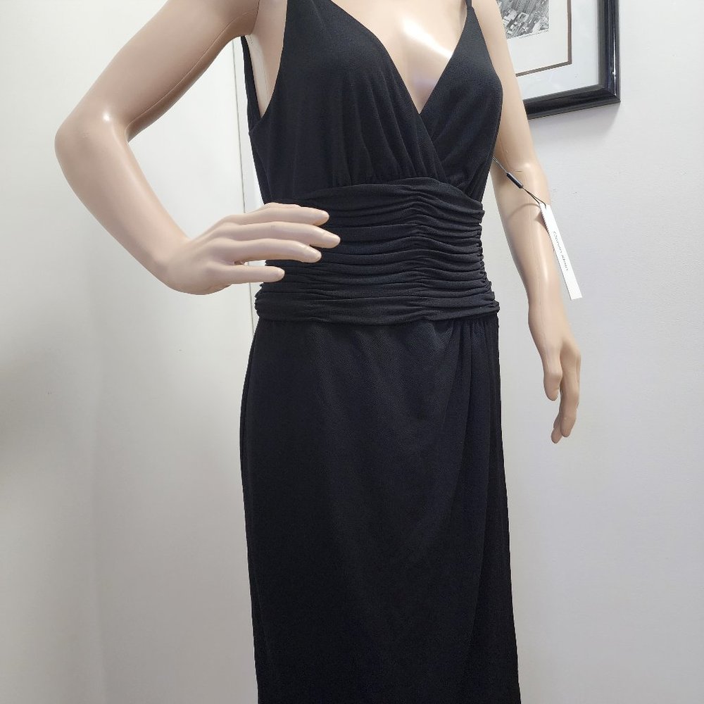 Calvin Klein, elegant, special occasion sleeveless black dress.